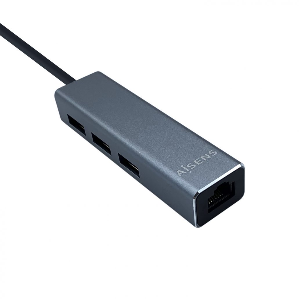 Hub USB 3.0 Aisens de 3 Portas + Rede Gigabit Cinza 3